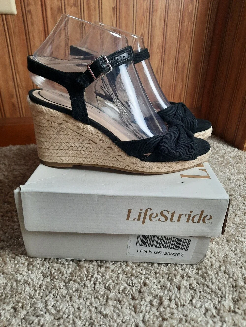 🛍 UIB Life Stride Tahlia Black Canvas Ankle Strap Bow Espadrille Wedges Size 7